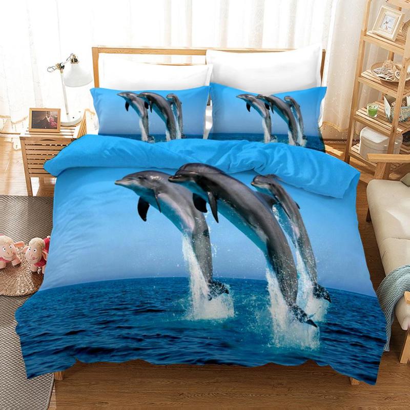 

Duvet Cover 3D Dolphins Sea penguins polar bears iceberg sperm whales Bedding Sets King Queen full  Size 2/3pcs PillowCase, 16