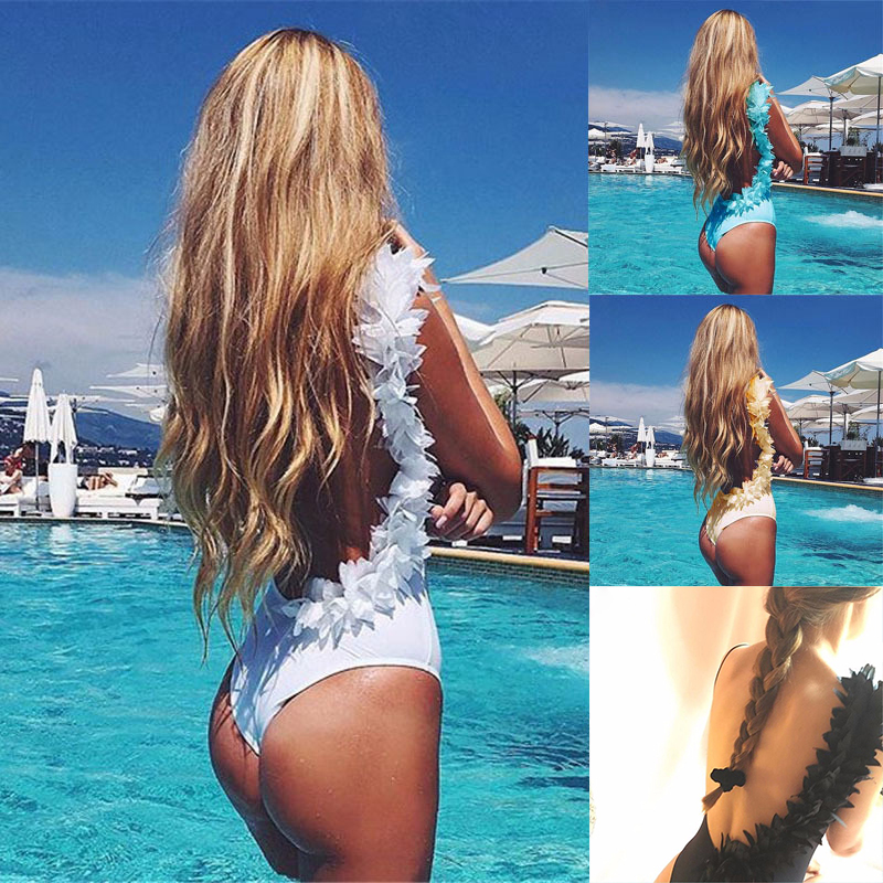 Pure beauty flower girl dresses for swim lace backless designer 1 piece swimsuit solid color women s bikini swimwear 2019 Bustiers & Teddies-image-473219828