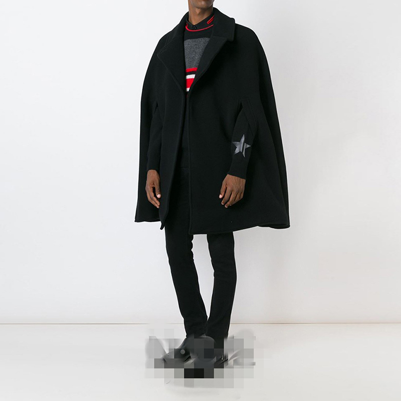 

Winter tide men's men's coat cloak cloak in the long section woolen student windbreaker woolen thick coat shawl, Black