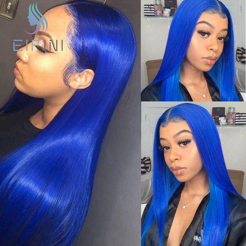 

13*6 Ombre Brazilian Human Hair Wigs For Black Women 613 Dark Blue Straight Lace Front Wigs With Baby Hair Remy Pre Plucked, Black;brown