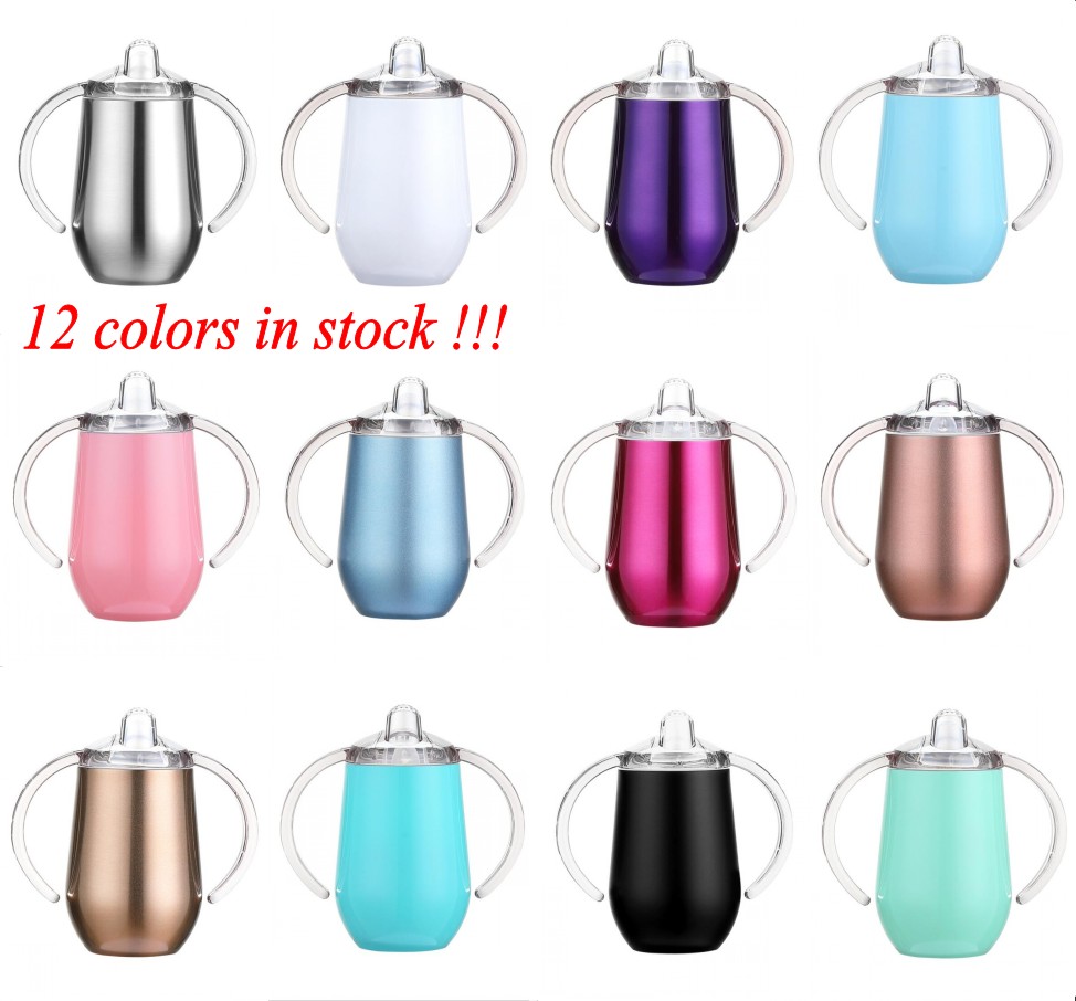 

10oz Kids Water Bottle Sippy Cups Double Walled Vacuum Insulated Stainless Steel Tumblers Travel Mugs with Handle Lids WWQ