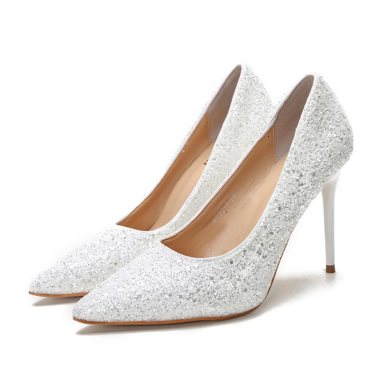 

Women Shoes High-heeled Shallow Mouth Pointed Sparkle Sequins Nightclub High Heels Single Shoes High Heels Wedding Shoes