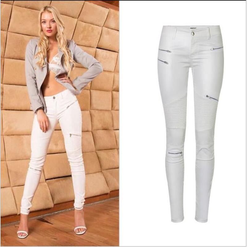 ladies white leather pants