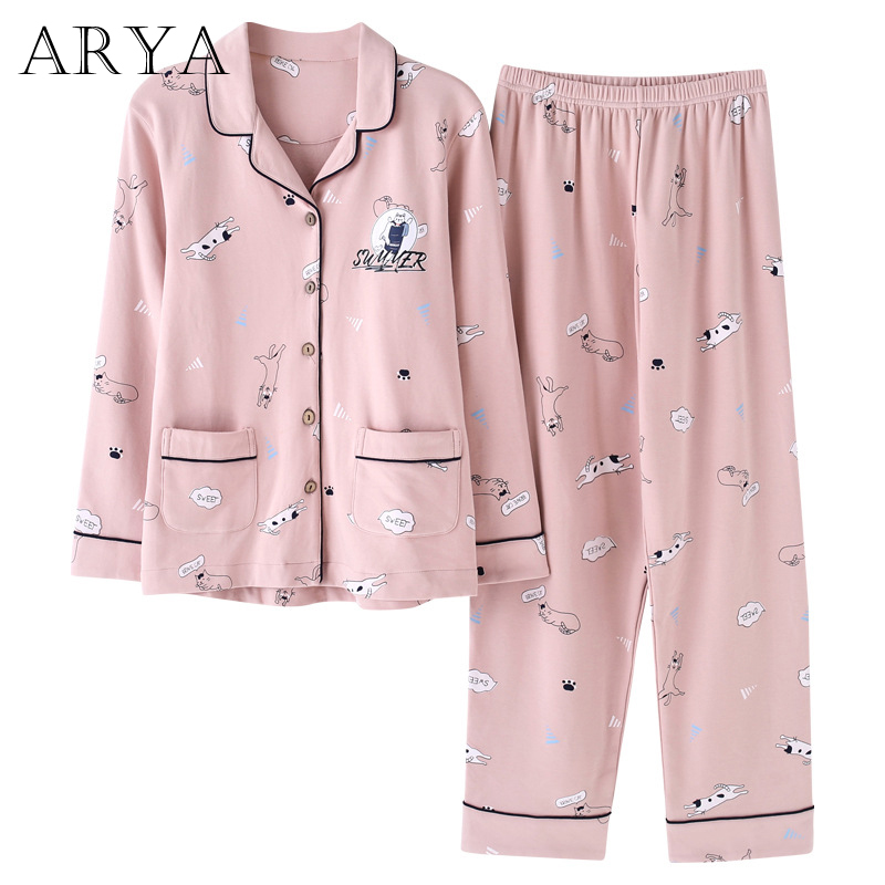 

Winter Women Thick Pure Color Warm Female Winter Pajama Set Long Sleeve Full Trousers Pajamas Animal Pink Cartoon Home Suit