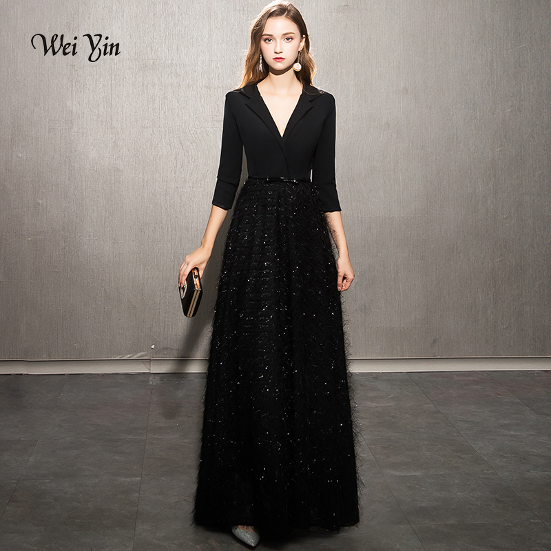 

weiyin 2019 Black Evening Dresses Elegant Lace Evening Gowns Long Formal Dress Styles Women Prom Party Dresses WY1248
