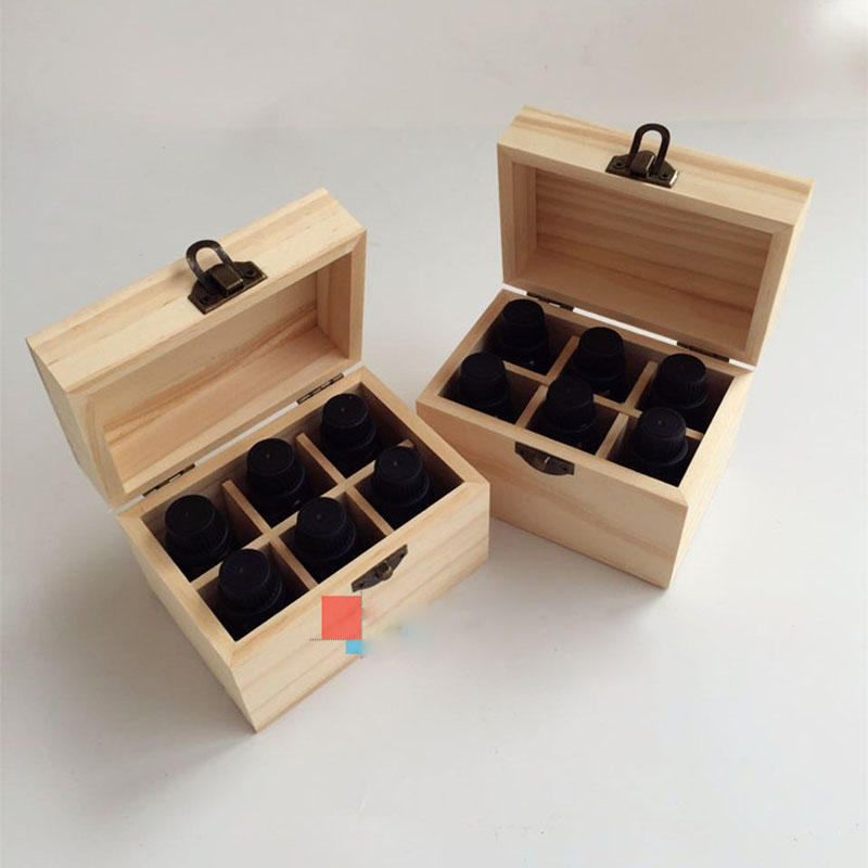 

6 Grid Wood Essential Oil Bottles Storage Box Essential Oil Aromatherapy Bottle Organizer, As picture
