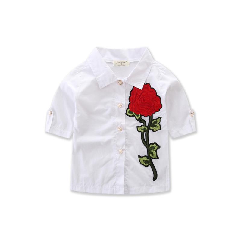 

Girls Blouses Children Wearring 2020 Summer Girls Jacket New Korean Girl Mid-Sleeves Floral Rose Print Top Shirts Unisex Clothes, As pic