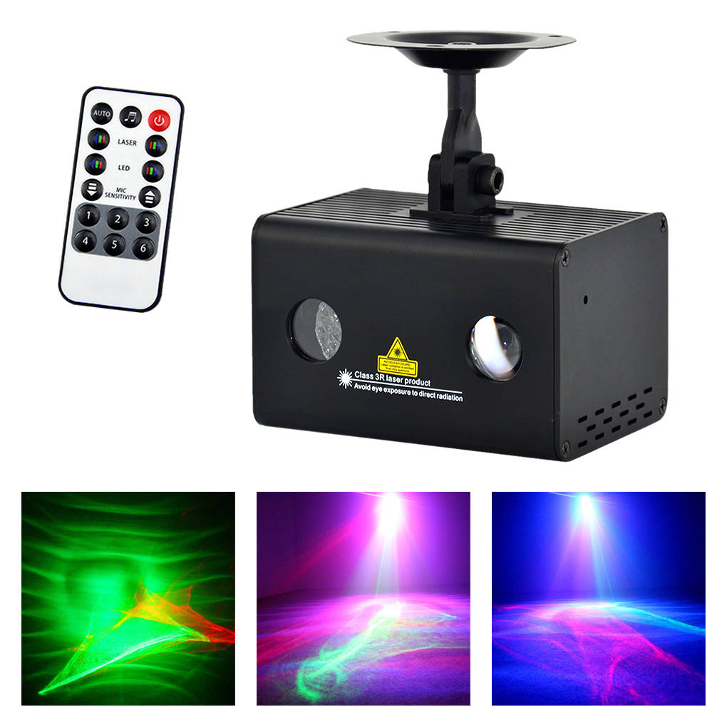 AUCD Mini Portable Remote Control RG Laser Lighting & 3W RGB LED Lamp Aurora Mixed Projector Stage Lights Party Disco Show DJ Home Wedding Light-image-459226990