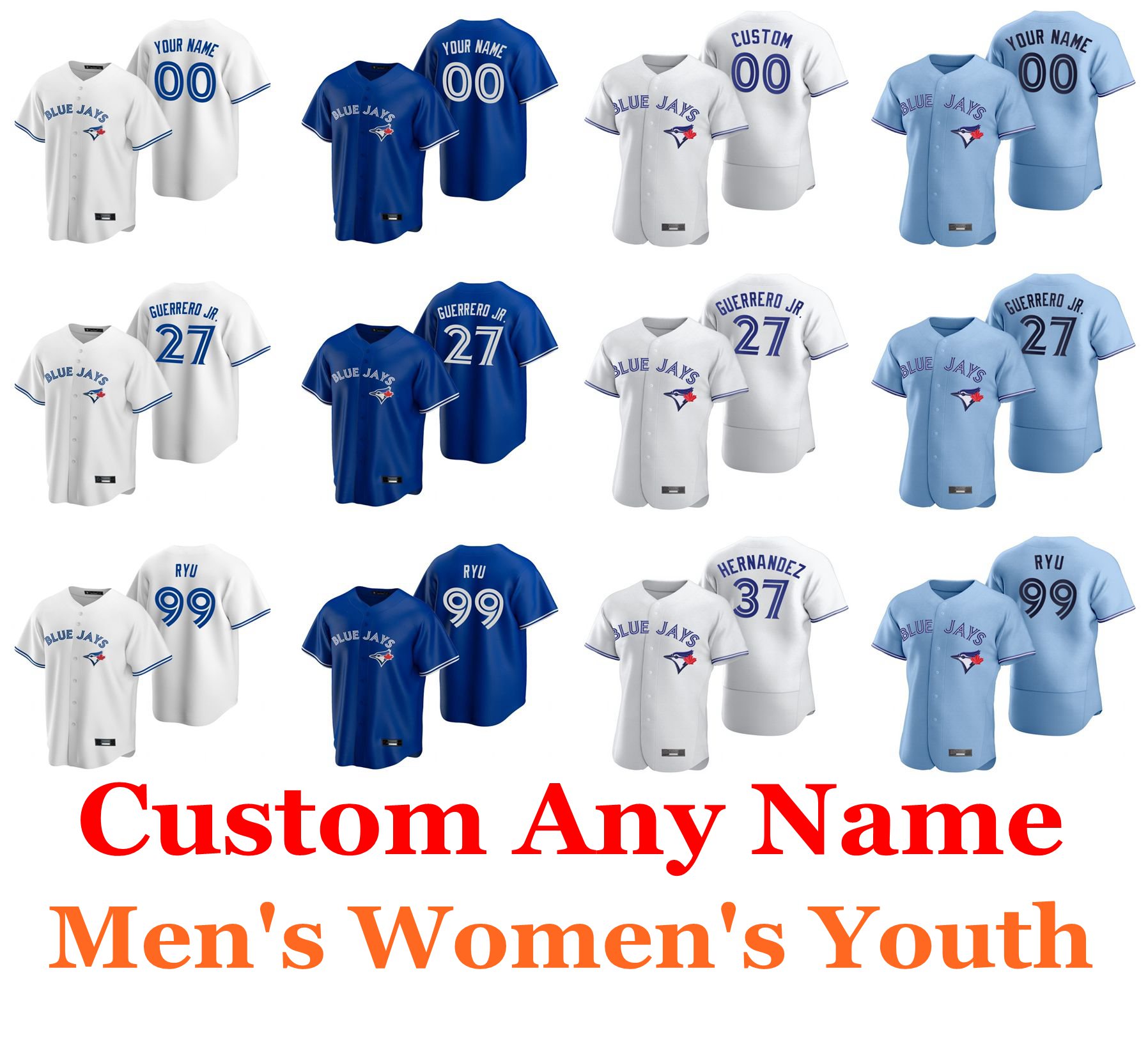 

Mens Baseball Jerseys Vladimir Guerrero Hyun-Jin Ryu Bo Bichette v Brandon Drury Chase Anderson Anthony Bass Ryan Borucki Custom Stitched, Blue;black