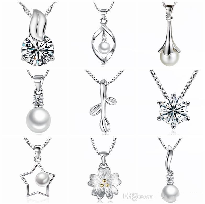 

2019 45 styles 925 Sterling Silver Pendant Necklace without Chain Fashion Charms pendants necklaces pearl Crystal flower pendants jewelry