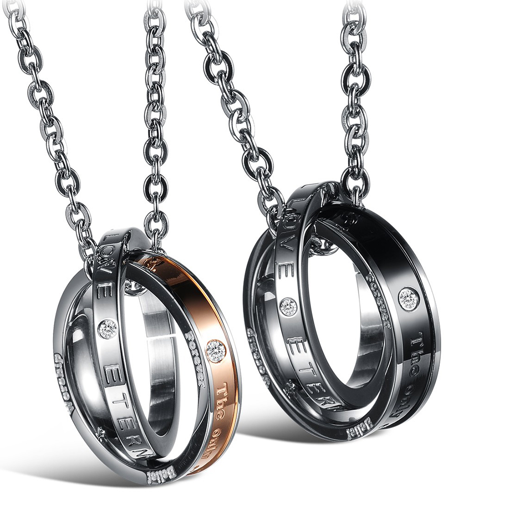 

Classic Double Circles Couple Pendant Necklace 316L Stainless Steel 14k Gold Plated Titanium Steel Lover Engagement Wedding Necklace