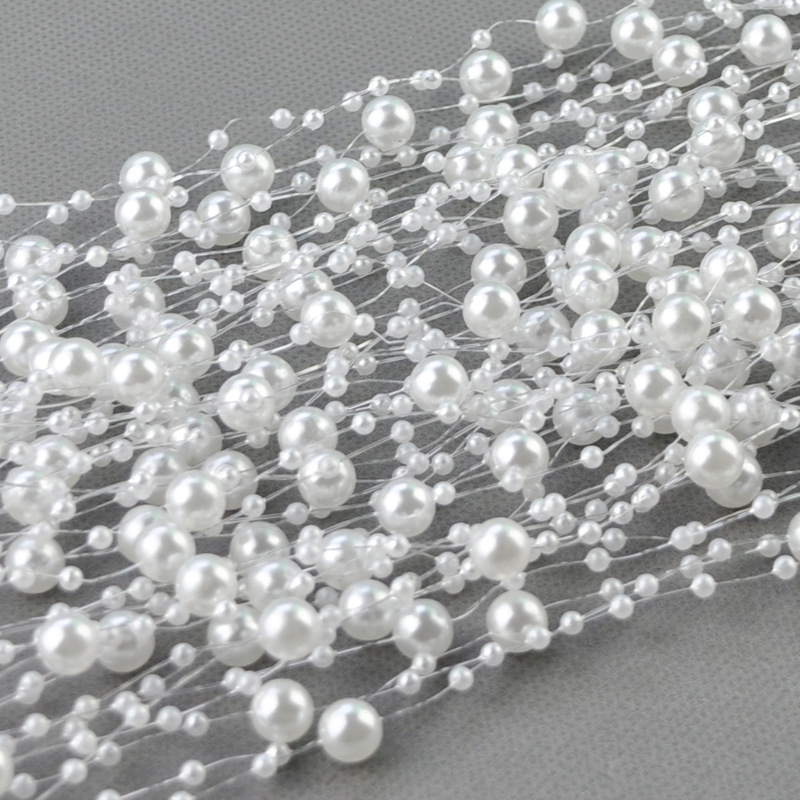 200 Feet Teal Blue Pearls String Beads Garland Fishing Line Artificial Pearls Strands Beads Trim Chain for Wedding Bridal Bouquet Craft DIY Table Centerpieces Christmas Tree Party Decoration
