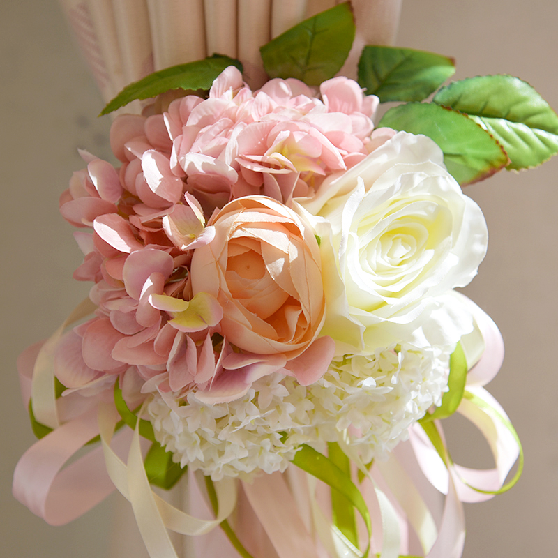 

Home Wedding Room Decoration Artificial Flower Bouquet Curtain Buckle, Pink