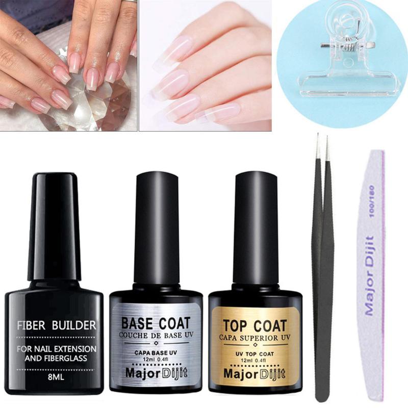 

6Pcs/Set Nail Art Tools UV Builder Gel Base Coat Top Coat Nail Gel Extension Repairing Kit Manicure Tools Tweezer Clip