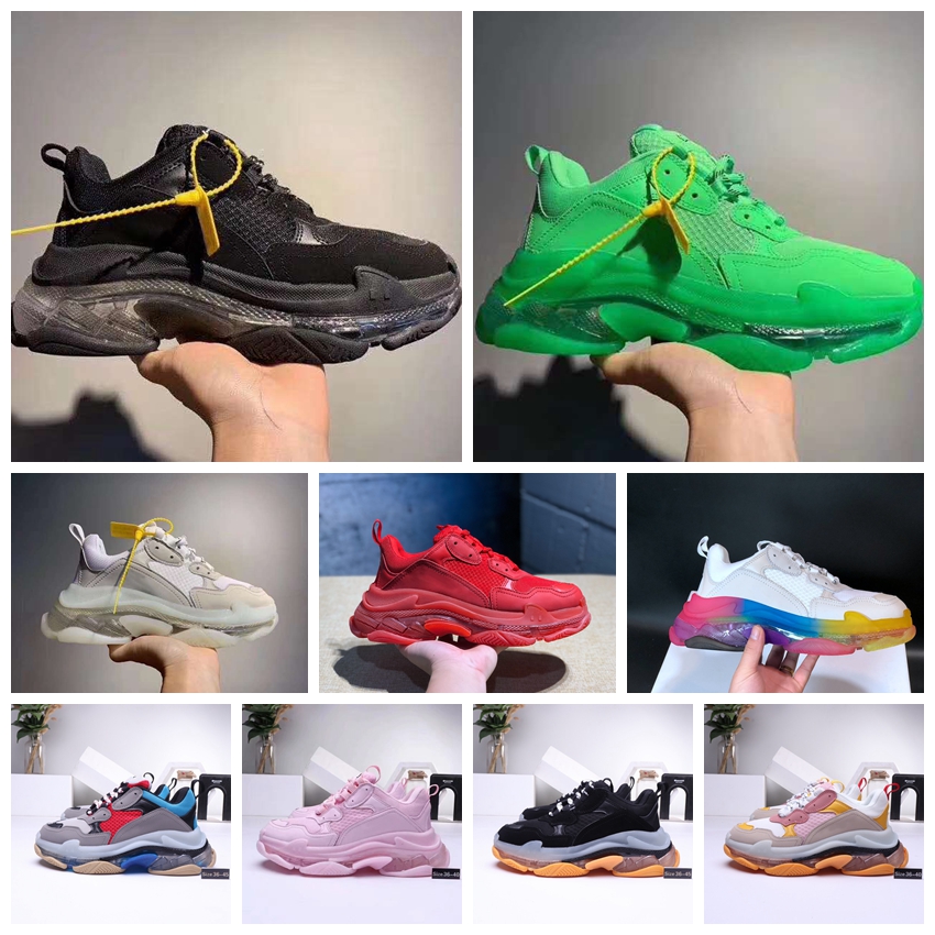 

2020 Mens and Womens Casual Shoes Triple S Clear Sole White Black Green Brand Designer Trainers 36-45, 11