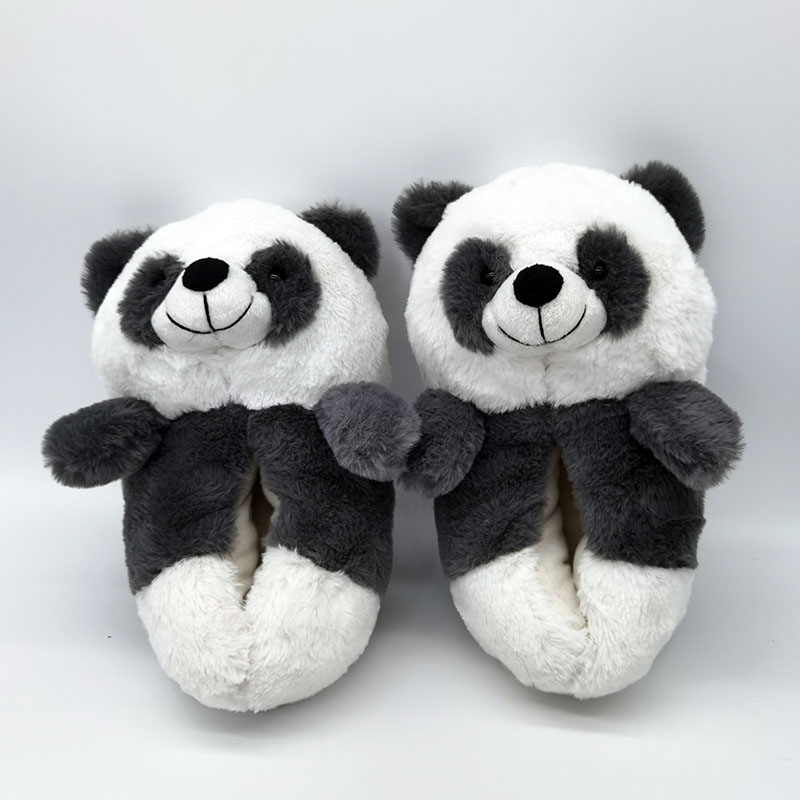 

panda indoor slippers home shoes slippers anime Wood floor women men winter Custom Cartoon with warm panda home shoes, Black