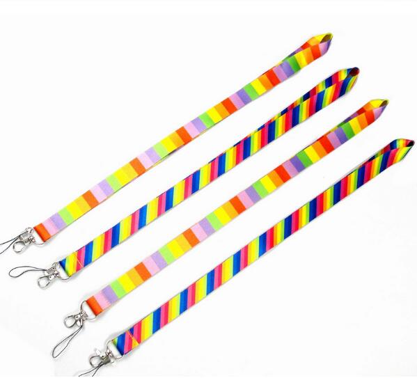 

Rainbow Neck Lanyard ID Badge cell phone Lanyard Keychain Polyester 12 colors Mobile phone lanyard