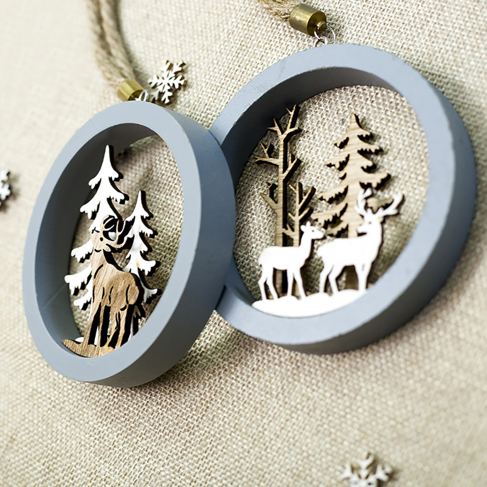 

Wood Hanging Ornament Christmas Round Pendant Snowflake Wood Embellishments Rustic Christmas Tree Hanging Ornament Decor June27