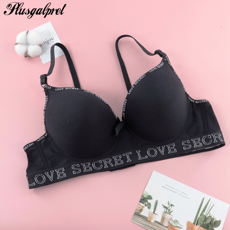 

PlusGalpret Women Sexy Lingerie Letter Printed Brassiere Underwire Bralette Comfort Cotton Underwear B C 3/4 Cup Balconette, C23-red