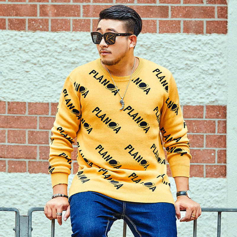 New tide brand Large size XXL-5XL 6XL 7XL Men's Letters Digital Printing Shirt Sweater Autumn and Winter Casual Loose Sweater