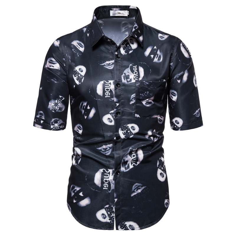 

Shirt Man Personality Pattern Print Short Sleeve Blouse Male Casual Sports Loose Top Summer New Arrival Black, X1316-2006-p20