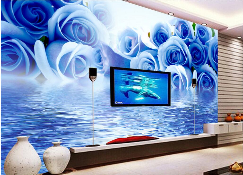 

WDBH 3d wallpaper custom photo Blue enchantress rose in water reflection living room Home decor 3d wall muals wall paper for walls 3 d, Non-woven
