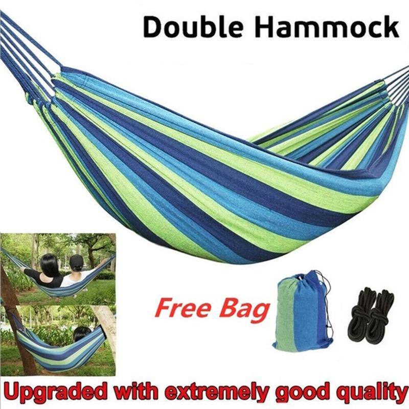 

Portable Hammock 1-2 People Outdoor Swing Chair Garden Home Travel Camping Swing Canvas Stripe Hanging Bed Hammock with Backpack