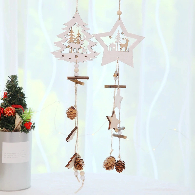 

Christmas Wood Star Pendants Pine Cone Wooden Ornaments Christmas Tree Drop Ornaments Xmas Decor Decoration for Home