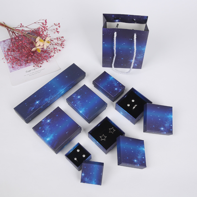 

[Simple Seven]Starry Sky Jewelry Box,Trend Ring Gift Case, Deep Blue Jewelry Storage for Necklace, Night Sky Pendant Display