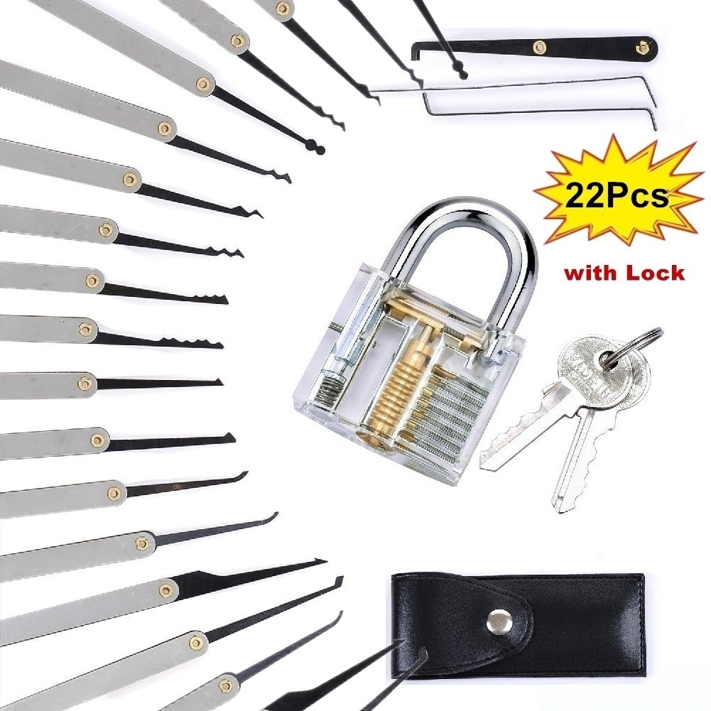 

Practice Lock Padlock Tools Lock Pick Locksmith Training Skill Set Transparent Key Extractor(15/22 Pcs