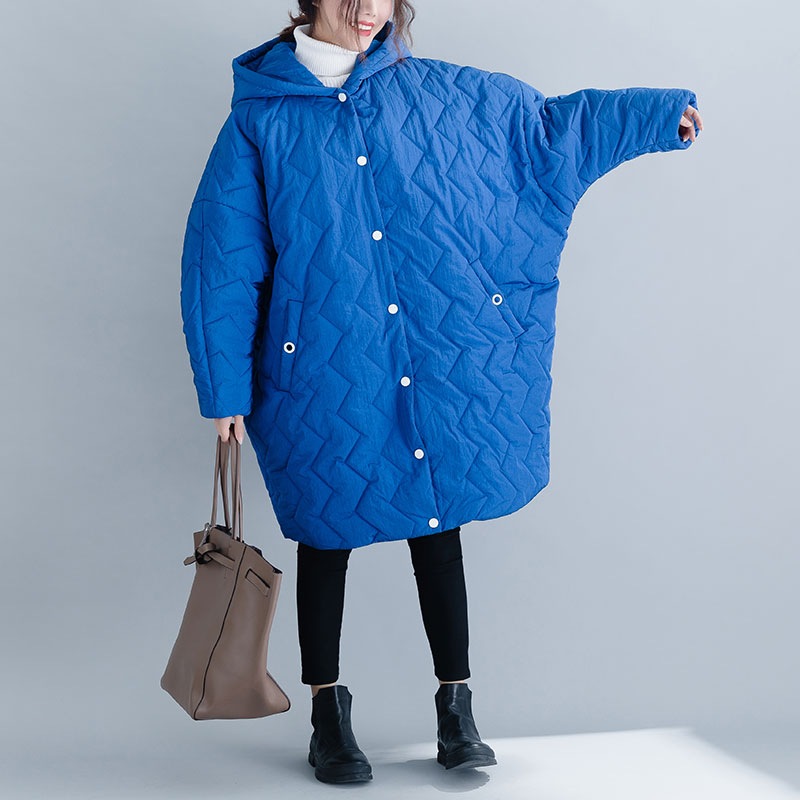

Plus Size Parkas Long Coat Women Winter Cotton Clothing Thicken Female Large Batwing Sleeve Hooded Outerwear Overcoat Jackets, Blue