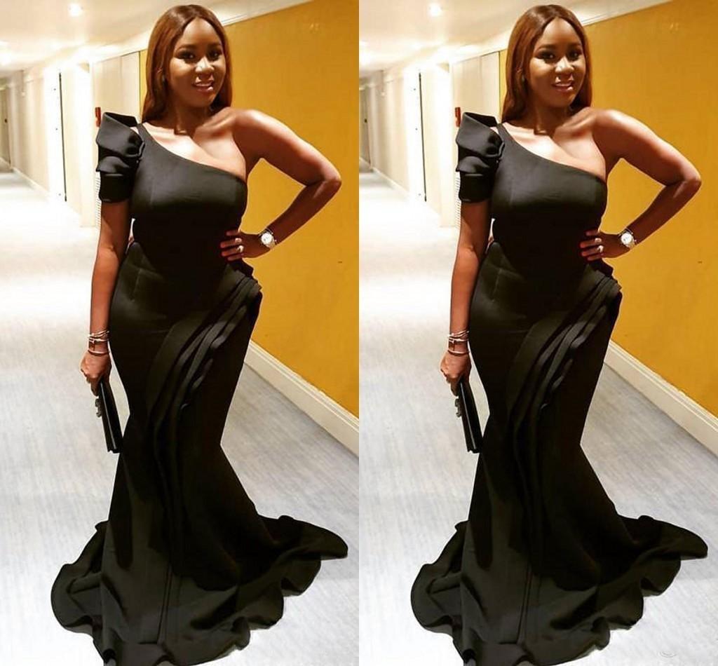 

Plus Size Black Evening Dresses One Shoulder Mermaid Prom Dress Evening Gowns Wear Abendkleider robes de soirée, Water melon