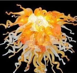 

Pendant Lamps Amber & White Hand Blown Glass Chandeliers Modern Pendant-Lights Gold Chandelier Light for Living Room Ballroom Art Decoration