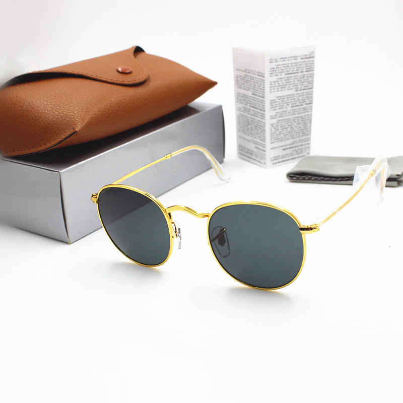 

luxury- Fashion Round Sunglasses Mens Womens Designer YXVAXL Brand SunGlasses Gold Metal Black Dark 50mm Glass Lenses Better Brown Case