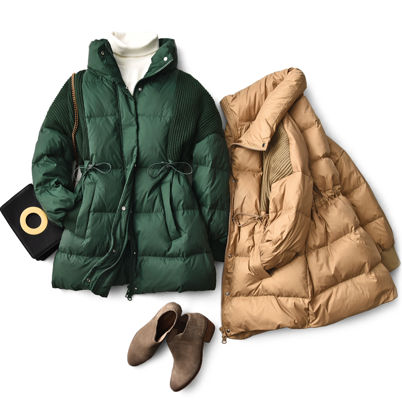 

Korean Style 2019 Winter Jacket Women Stand Collar Solid Black White Female Down Coat Loose Oversized Womens Short Parka, Green