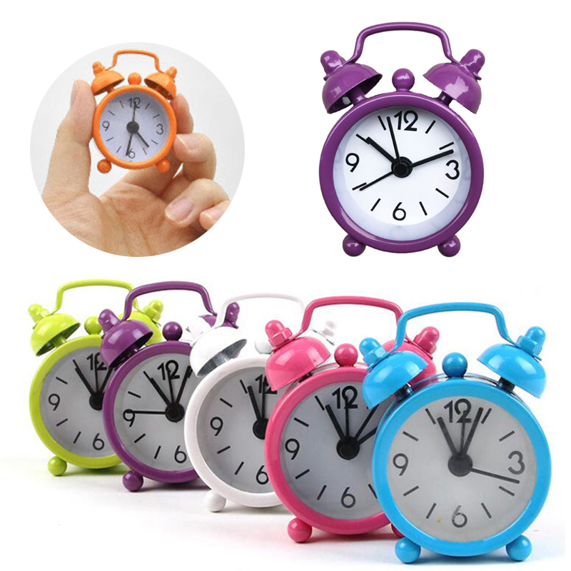 

Retro Cute Mini Cartoon Metal Alarm Clocks Round Number Double Bell Desk Table Digital Clock Home Decor Candy Color