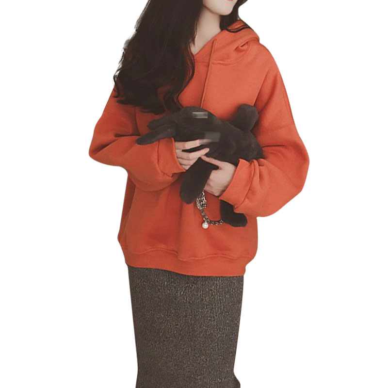 

Autumn Winter Women's Hoodies Loose Long-sleeved Hooded Tops Korean Version Plus Velvet Solid Sweatshirt Female 2020 New Arrival, Gray