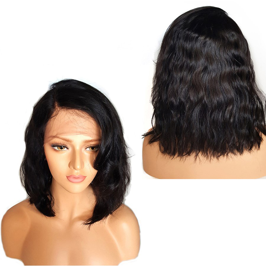 

Wavy Lace Front Bob Wigs Short Full Lace Wig with Baby Hair Side Part Glueless Lace Front Wig for Women, Natural color