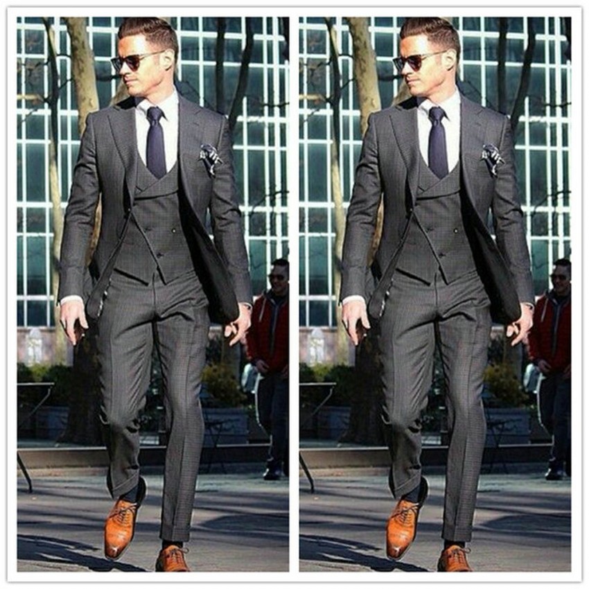 

New Popular Grey Mens Wedding 3 Piece Suits Groom Groomsmen Tuxedos Man Blazers Jacket Custom Made men Dress (Jacket+Pants+Vest+Tie) 420, Same as image