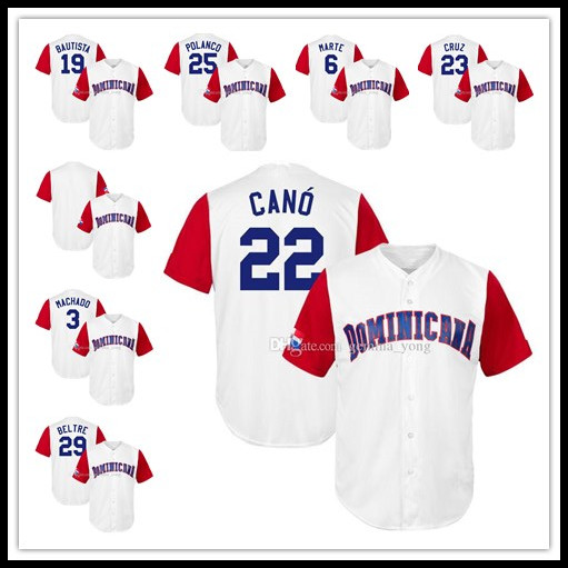 

Vintage Cheap 2017 Dominican Baseball World 19 Jose Bautista 3 Manny Machado 23 Nelson Cruz 6 Marte 22 Robinson Cano Sewn Jerseys Hot Sale, 23-white