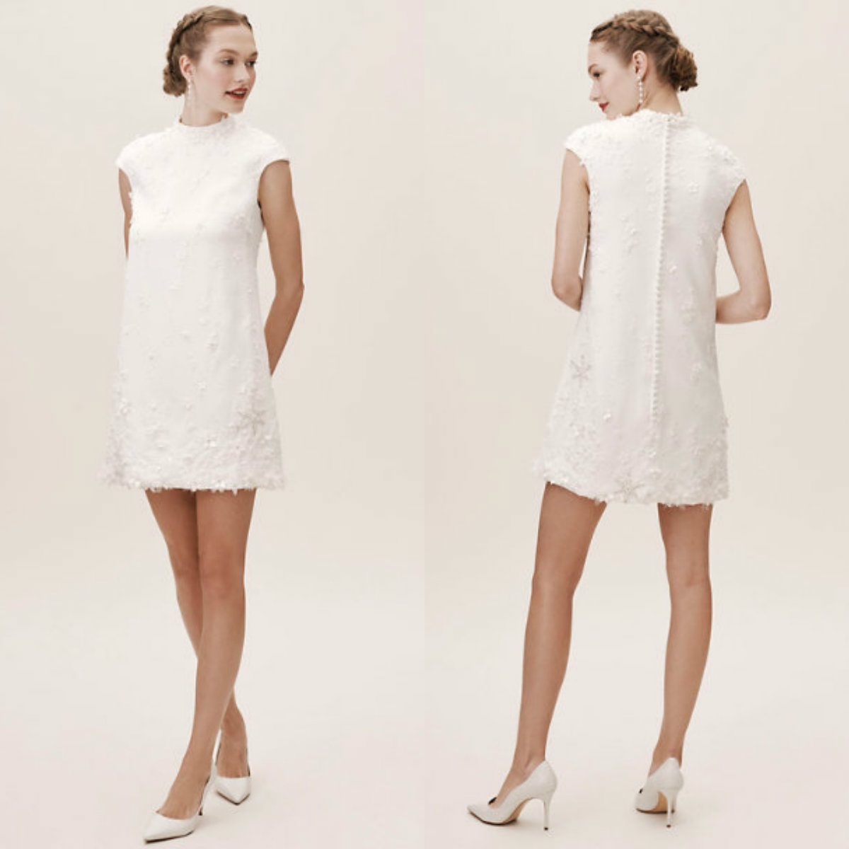 

2020 BHLDN Short Wedding Dresses Jewel Neck Satin 3D Floral Appliqued Cap Sleeve Beach Wedding Gowns Custom Made Cheap Vestidos De Novia, Lavender