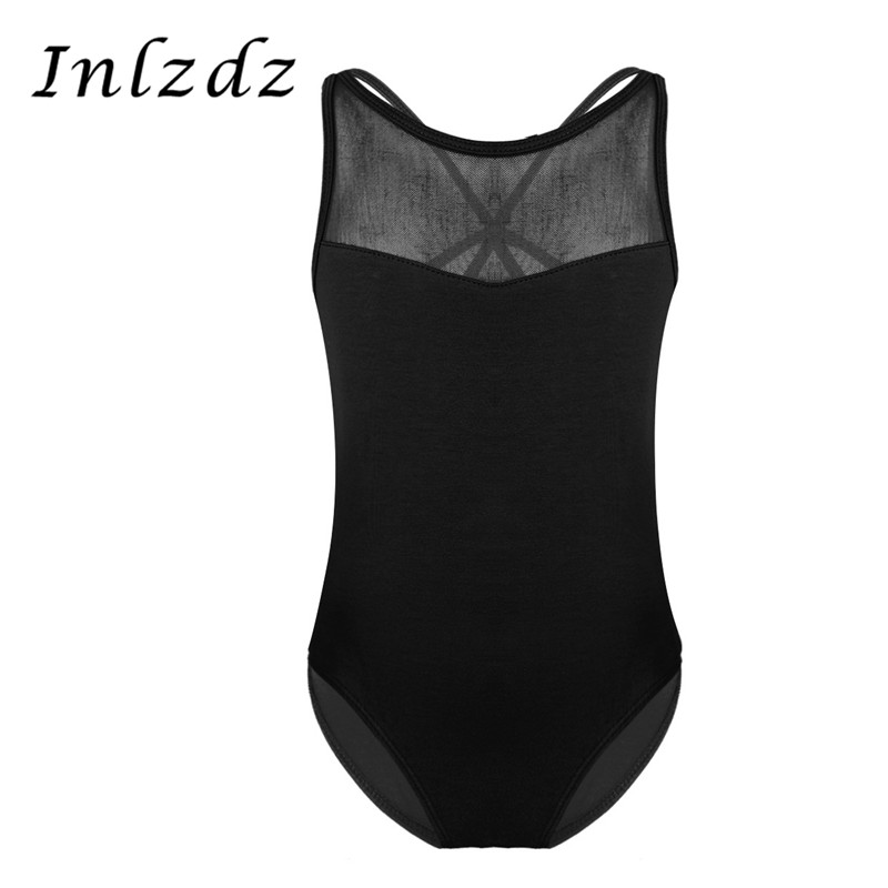 inlzdz Kids Girls Sleeveless Mesh Splice Ballet Dance Gymnastics Leotard Bodysuit Ballroom Dance wear Costumes