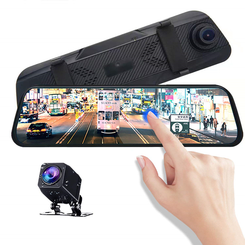 

10" big touch screen car DVR mirror stream media dashcam rearview video recorder front 170° rear 140° wide angle night vision G-sensor