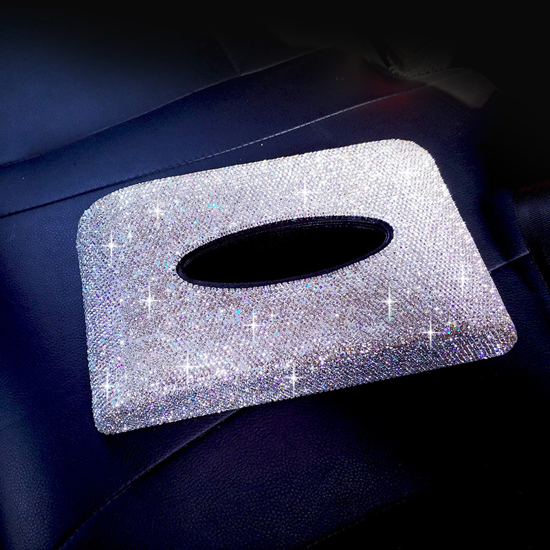 

Car Interior Accessories Crystal Car Tissue Box Leather with Diamond Block Paper Towel Case for Women Gift Pink Black