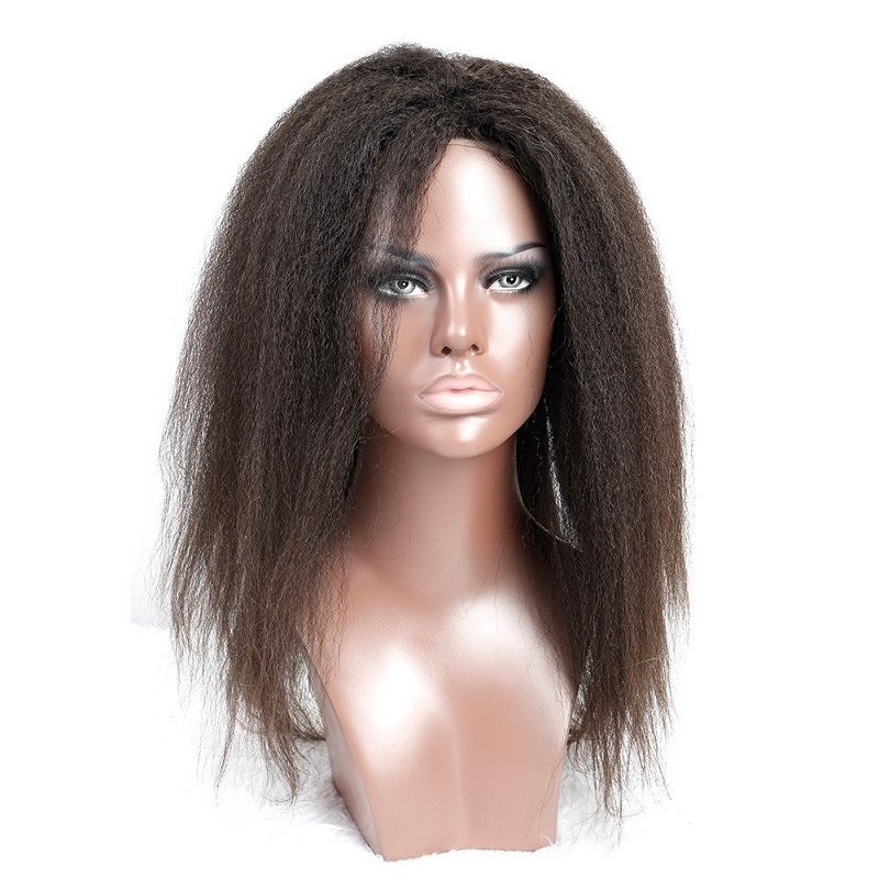 

Glueless Full Lace Wig Kinky Straight Indian Virgin Human Hair Lace Front Wigs for Black Women Greatremy, Natural color (between #1b and #2)