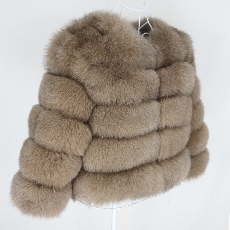 

OFTBUY 2020 Winter Jacket Women Real Fur Coat Natural Big Fluffy Fox Fur Outerwear Streetwear Thick Warm Three Quarter Sleeve, Smaller fur style