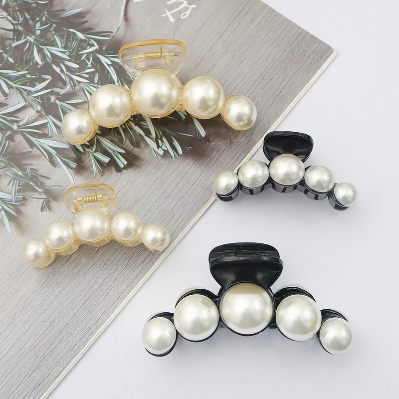 

Pearls Hair Accessories With Solid Hair for Women Korean Pearl Hairpin Horsetail Clips Girls Make Up, Black