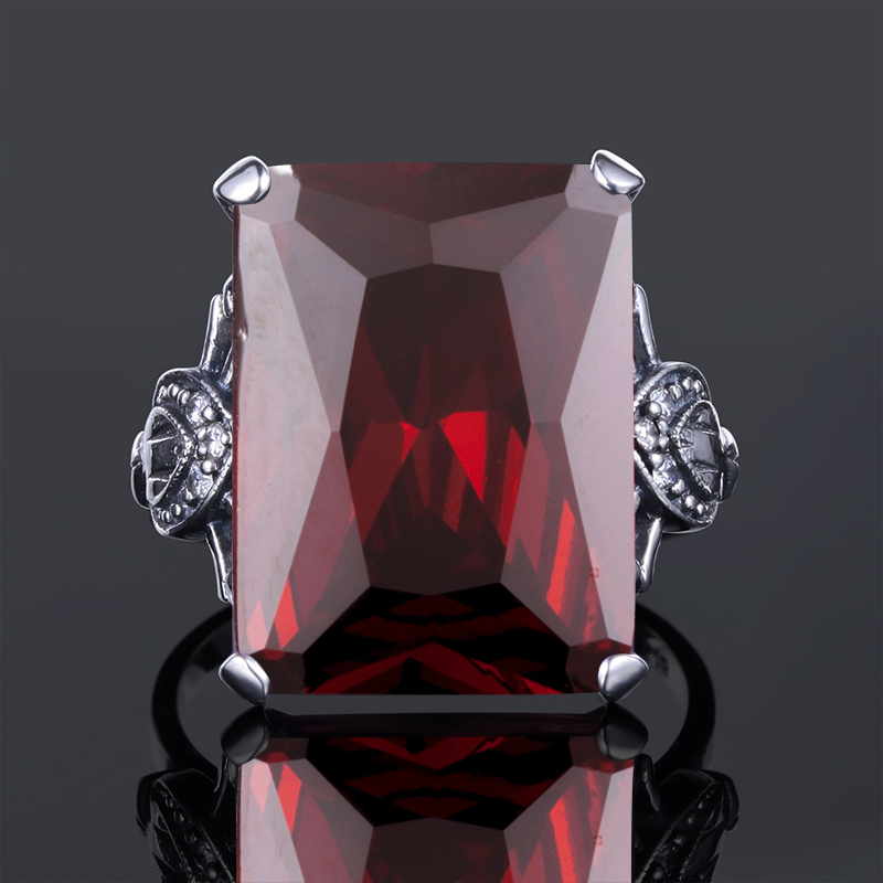 

Wholesale- Real 100% 925 Sterling Silver Cool Ring Vintage Square Garnet Autrichien Edward Antique Jewelry Grosses Bagues