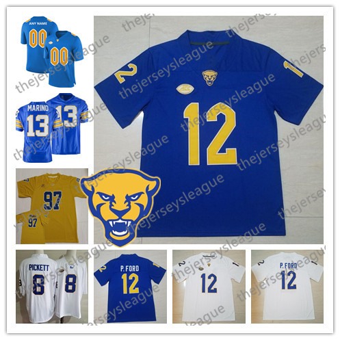 

Pittsburgh Panthers Pitt 2019 #12 Paris Ford 33 Tony Dorsett 89 Mike Ditka 97 Aaron Donald Stitched Navy White Royal NCAA Football Jerseys, Royal blue