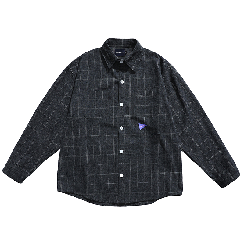 

Mens Striped Checkered Shirts Long Sleeves Hiphop Shirt Men Loose Streetwear Men Shirt Mens Casual Shirts Cotton Clothing II50CS, Black